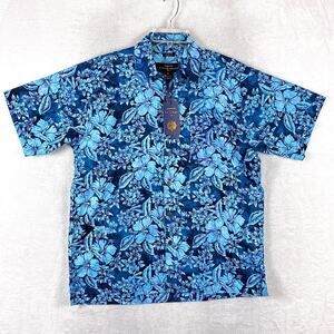 Pete Huntington Hawaiian Shirt Mens XL Blue Floral Preppy Luxury Beach Tiki